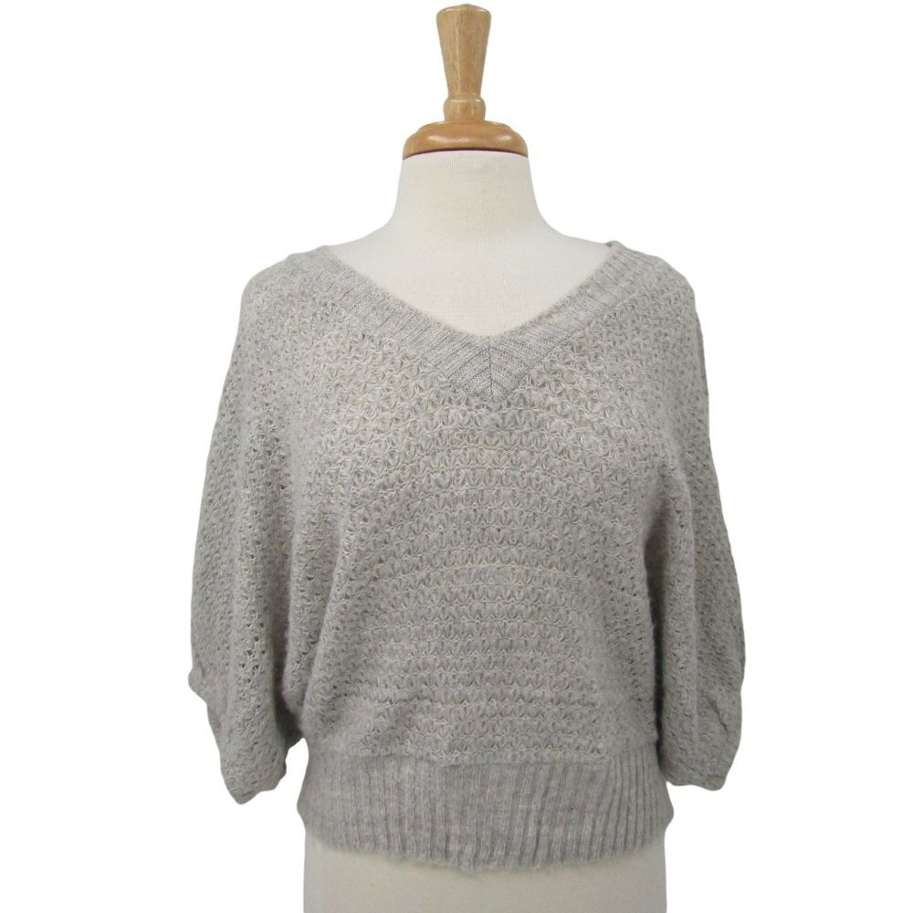 Oversized Gray Dolman Sleeve Knit Sweater Womens Size M V-Neck American Rag